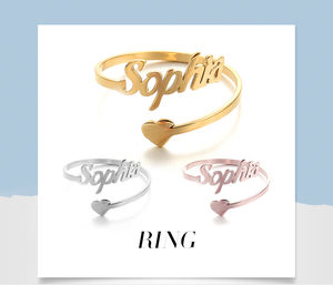 Dernière longue bague ouverte arrière personnalisée en acier inoxydable avec nom personnalisé - Product Image 5