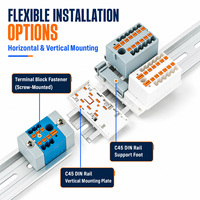 Bloc de distribution enfichable OLINK KV225 KV225G 24A 690V, bornier sur rail DIN 2P-12P avec support de montage en option