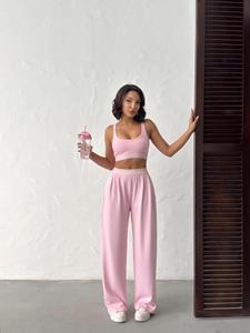 Conjuntos de Ropa de Verano Elegantes para Mujer, Atuendos de Club para Mujer, Top Deportivo Sexy con Relleno y Pantalones Anchos de Cintura Alta, Aloe Yoga - Product Image 3