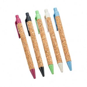 Wholesale High Quality Eco-friendly Recycled Wooden Wheat Straw Retractable Ballpoint Pens Promotion <b>Gift</b> for Business Writing - Product Image 1