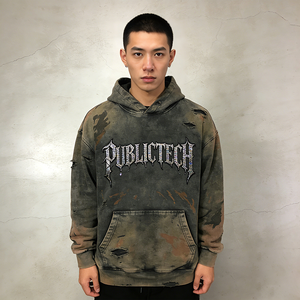 Fabricante OEM de Ropa, Sudadera Personalizada de 460 g/m², 100% Algodón, Corte Cuadrado, con Pedrería, Diseño a Mano, Lavado Ácido, Estilo Desgastado, para Hombre - Product Image 3