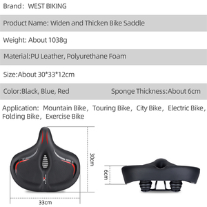 WEST BIKING – <span class=keywords><strong>selle</strong></span> de vélo <span class=keywords><strong>souple</strong></span>, confortable en cuir, <span class=keywords><strong>vtt</strong></span>, coussin <span class=keywords><strong>souple</strong></span> - Product Image 4