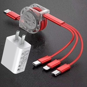 Multi Functional <b>3</b> In 1 Nylon Charging <b>Cable</b> Data <b>Cable</b> Retractable With <b>USB</b> Type C Micro <b>Usb</b> And Lightning Connectors - Product Image 5