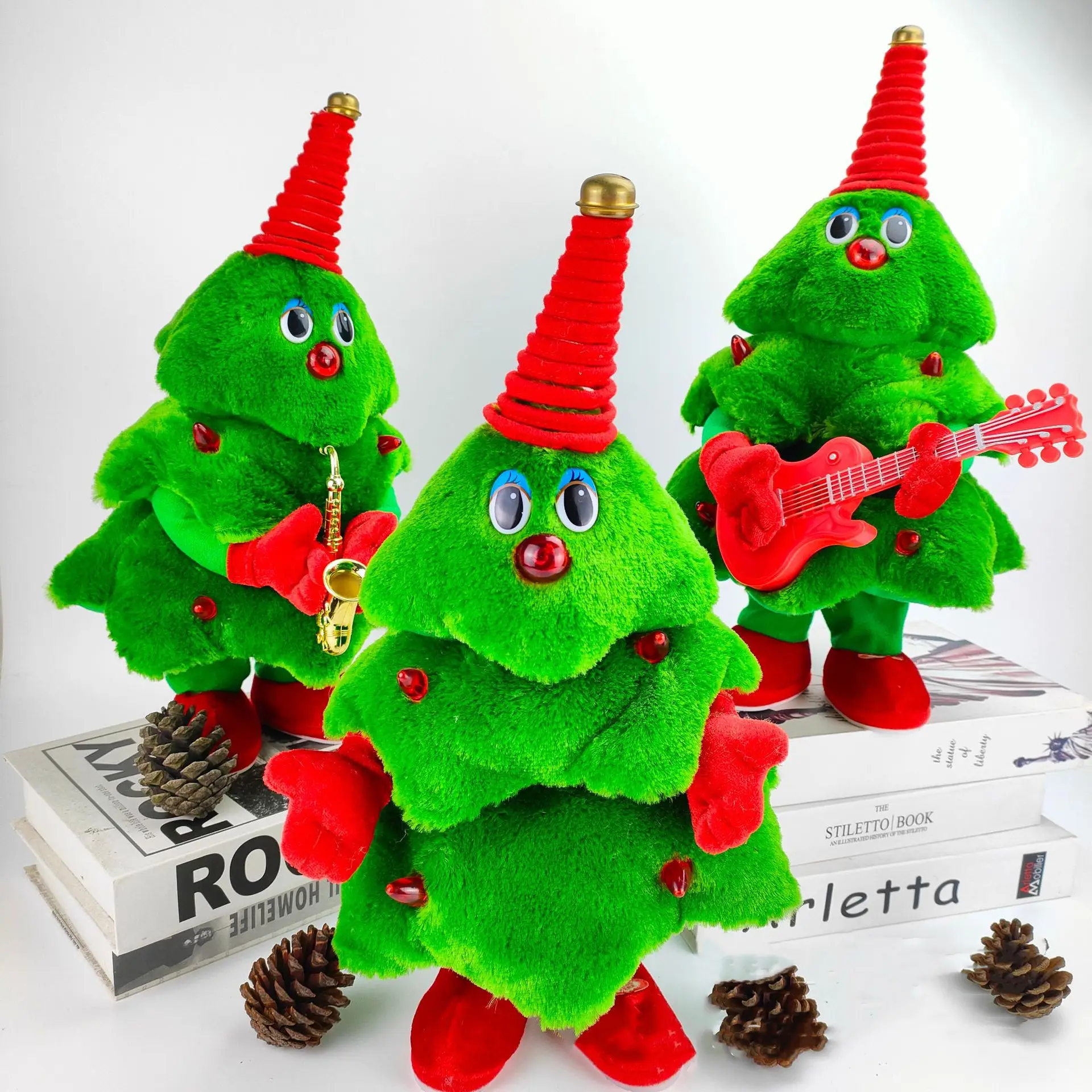 X mas-peluche de árbol de Navidad eléctrico de diseño personalizado, muñeco de peluche de dibujos animados