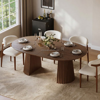 Table à manger ronde extensible au design moderne, fabriquée directement par le fabricant, en bois MDF avec plateau à lattes, pour l'ameublement de la maison