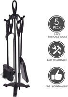 VODA 5 pièces Accessoires de cheminée Set d'outils en métal Iron Fire Place Pit Poker Holder