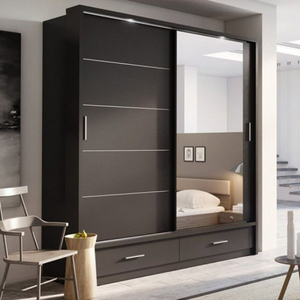 <span class=keywords><strong>Armoire</strong></span> de Luxe sur Mesure pour Chambre à Coucher, Style Européen Moderne, en Bois à Grain Foncé, avec Portes Battantes - Product Image 2
