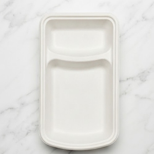 Barquettes à deux compartiments écologiques jetables en bagasse de canne à sucre pour les fêtes et les événements de restauration - Product Image 6