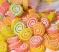 Wholesale Chewy Soft Acid Sugar Sand Coated Gummy Candy Colorful Roll Shaped Sweet Fruit Flavors Haccp/BRC Halal Certified