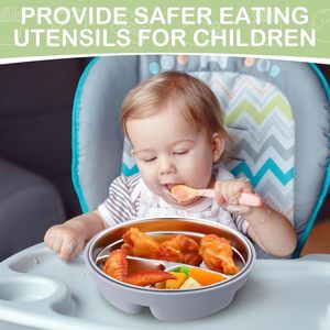 Food-Grade BPA Free Eco-Friendly Stainless Steel Divided Baby Plates Removable Silicone Sleeve Non-Slip Suction Toddler Plate - Product Image 2