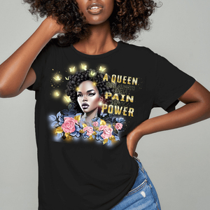 Camiseta negra de manga corta con cuello redondo y diseño de cumpleaños con estampado de imagen Queen Afro - Product Image 2