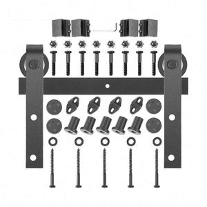 Kit de Herrajes para Puerta Corredera Estilo Industrial Clásico WEKIS, Tornillos de Latón y Acero, Negro Satinado, 5FT-18FT, Simple/Doble, para Baño - Product Image 1