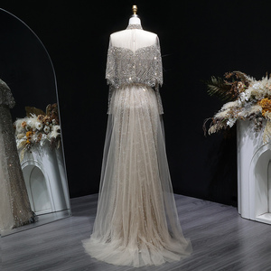 Vestido <span class=keywords><strong>de</strong></span> <span class=keywords><strong>Noche</strong></span> <span class=keywords><strong>de</strong></span> Lujo Sharon Said SS557 Color Champán con Capa, Mangas Largas y Sobre Falda Desmontable <span class=keywords><strong>para</strong></span> Mujer, Ideal <span class=keywords><strong>para</strong></span> Bodas y Fiestas - Product Image 5