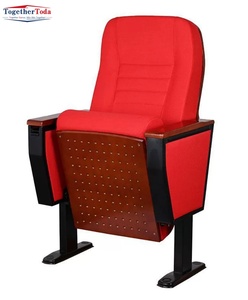 Siège d'auditorium autoportant pliable en tissu durable, chaise d'église/école en bois avec tablette d'écriture intégrée - Product Image 4