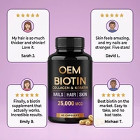 Capsules de Biotine, Collagène et Kératine OEM 25000mcg/60 gélules – Favorisent la force naturelle des cheveux, la résilience des ongles et l'hydratation de la peau