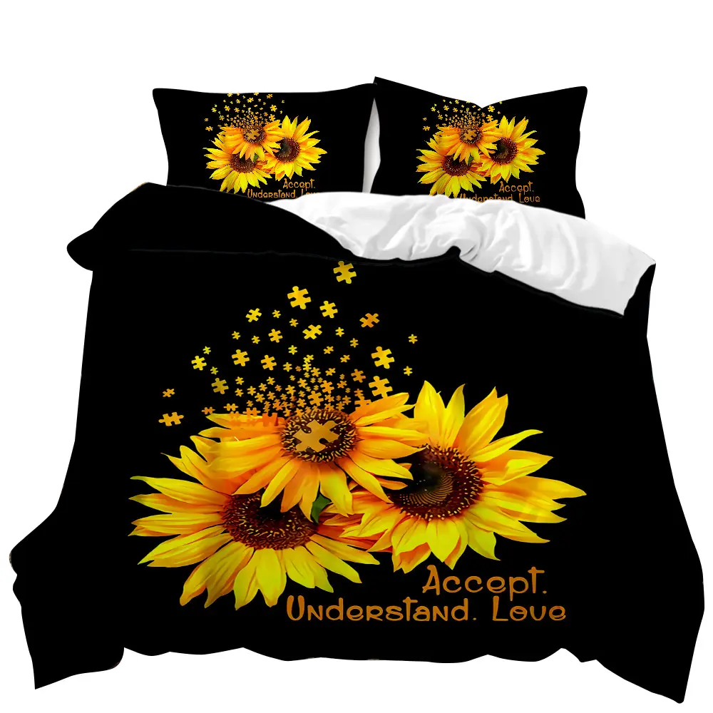 Sonnenblume 3D-Druck Bettwäsche-Set Digitaldruck Bettdecke 3 Sätze Heim textilien Produkte Großhandel