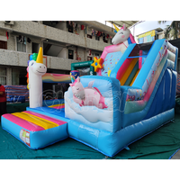 Château gonflable licorne avec toboggan, structure de saut gonflable, lit de saut gonflable, combo château-toboggan gonflable, sauteurs gonflables