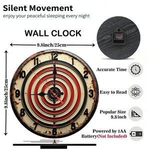 Round Wooden Wall <b>Clock</b> Vintage Rustic Arabic Numeral Indoor Home Decor 25cm - Product Image 6