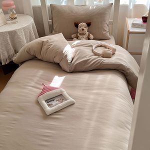 Juego de sábanas de cuatro piezas de microfibra lavada, funda de edredón, Sábana plana, juego de fundas de almohada, color liso - Product Image 4