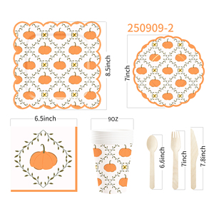 DAMAI Happy Halloween Party Tableware Set with Pumpkin Pattern Disposable Paper Plates Set for Kids Halloween Party - Product Image 6