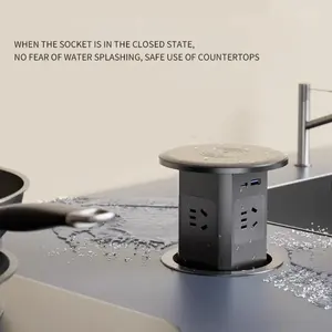 KESHIQI Bureau relevable en métal avec élévateur automatique, prises US, UK, AU, tour pour adaptateur de prise, USB Type-C, charge sans fil, dissimulé - Product Image 3