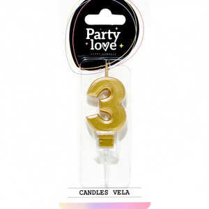 Bougie d'anniversaire dorée numéro 3 Party Love 4,5 cm Vela Candles - Product Image 2
