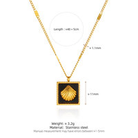 Collar de Moda al por Mayor con Colgante Cuadrado de Acero Inoxidable Chapado en Oro PVD Antideslustre y Carcasa de Metal Acrílico Negro para Mujer