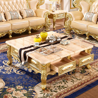 Neueste Europäische Luxus Quadratische Couchtisch-TV-Schrank-Kombination Amerikanisch Französischer Goldener Marmor Massivholz-Beistelltisch für das Wohnzimmer