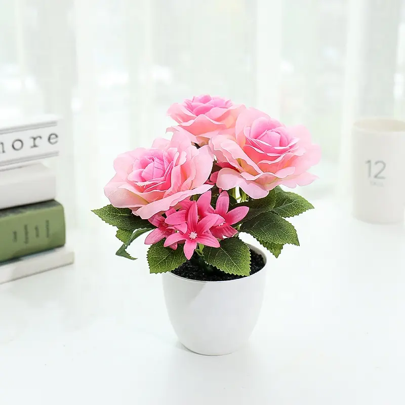 Vivo en casa de accesorios de seda de flores artificiales rosas de maceta
