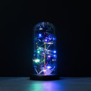 Искусственный цветок подарок для нее вечный хрустальный свет розовый в стеклянном куполе с бабочкой Галактической розы - Product Image 5