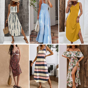 Robes d'été décontractées pour femmes, col en V, imprimées, à manches courtes, design tendance, vente en gros 2024, expédition aléatoire - Product Image 2