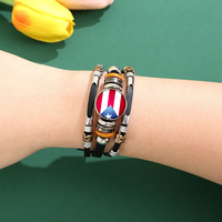 Bracelet Drapeaux Nationaux de 233 Pays Conception, Perles de Cristal Bouton Pression Drapeau National Équipe Sportive Bijoux Cadeau Bracelet en Cuir Enveloppant