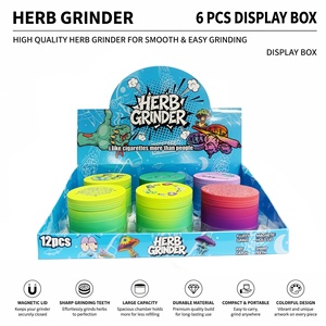 <b>Herb</b> Grinder 6 Pcs Display <b>Box</b> Round Magnetic Zinc Alloy 4-Layer <b>Herb</b> Grinder With Sharp Teeth And Colorful Design - Product Image 1