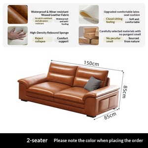 American Retro Waxed Leather Three Seater Straight <b>Sofa</b> Light Luxury Leather Couch <b>For</b> Small Living Room - Product Image 4