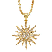 Hiphop Glacé Diamant Tournesol Étanche À L'eau Pvd En Acier Inoxydable Bijoux De Mode Pendentifs Colliers Plaqué Or 18K Femmes