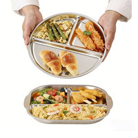 Assiette Moderne Écologique en Acier Inoxydable Poli à Trois Compartiments pour le Contrôle Quantitatif des Portions, Idéale pour le Fitness et la Perte de Poids