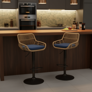 Ensemble de 2 tabourets de bar pivotants, hauteur réglable, en rotin tressé, base en métal, chaises de cuisine et de salle à manger, design moderne et contemporain - Product Image 2