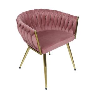 Fauteuil d'Appoint Moderne Nouveau Design Tissé à la Main en Rotin, Pieds Dorés, Chaise de Salle à Manger en Velours avec Pieds en Métal Doré - Vente Directe Usines - Product Image 4