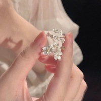 Cincin Bunga Terbuka yang Dapat Disesuaikan, Minimalis, Manis, Elegan, Cincin yang Dapat Ditumpuk untuk Sahabat, Perhiasan yang Cocok