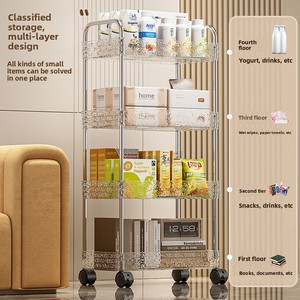 Plastik Mobil <span class=keywords><strong>4</strong></span> Katlı Depolama Kitaplık Rafı Oturma Odası için Ağır Hizmet Tipi Tekerlekli Raf Ünitesi - Product Image 1