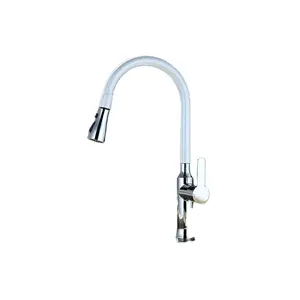 Modern Hot Sale White Pull Out Kitchen Tap with Chrome Sprayer for Asian Market