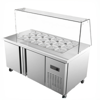 Table de préparation réfrigérée commerciale multifonctionnelle en acier inoxydable portable et personnalisable pour la présentation de salades et la conservation des aliments congelés