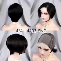 Perruque Coupe Pixie Sans Colle 100% Cheveux Vierges Brésiliens Frontale Transparente Prête à Expédier 4*4 Lace Courte Baby Swiss Lace Style Frontal en Dentelle