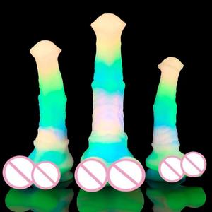 Leuchtender Dildo in Tierform, Pferdepenis-Simulation, Analplug für Erwachsene, Mehrfarbiger Leuchtender Silikon-Dildo - Product Image 1