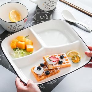 Assiettes carrées divisées modernes <span class=keywords><strong>pour</strong></span> enfants et adultes <span class=keywords><strong>Assiette</strong></span> <span class=keywords><strong>à</strong></span> 3 compartiments en porcelaine <span class=keywords><strong>pour</strong></span> dîner de <span class=keywords><strong>régime</strong></span> - Product Image 5