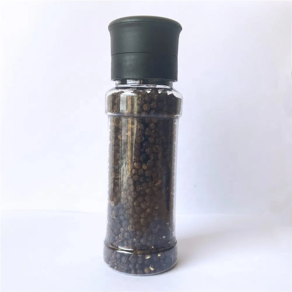 200 Ml Lege Pet Plastic Spice Fles Met Zwarte Grinder Cap Voor Zout En Pepermolen Shaker