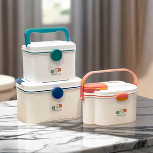<b>Plastic</b> Medicine <b>Box</b> With Layered Storage Lockable Portable Home Pill Storage Case <b>Large</b> Capacity Childrens Pillbox - Product Image 1