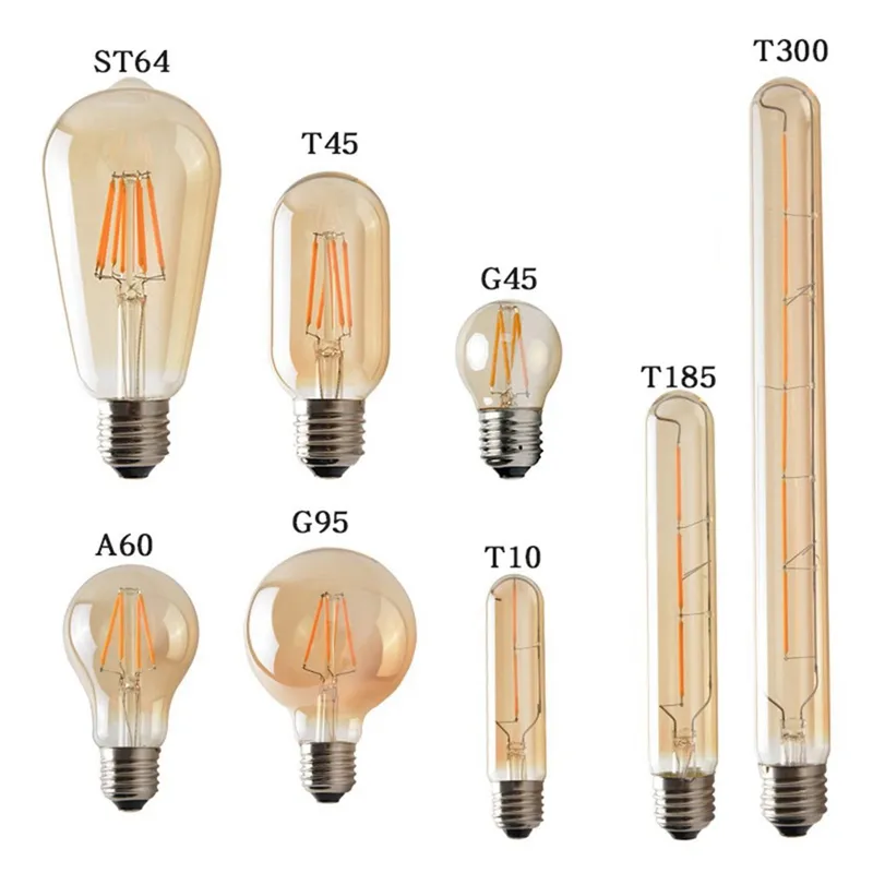 5years warranty 2w 4w 6w 8w led vintage edison filament light bulb ST64, ST58, A60/A19, T45, G80, G95, G125, B53, C35, T30 bulb