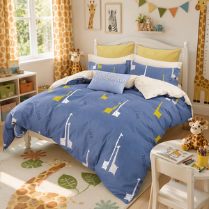 ชุดเครื่องนอนเด็กผ้าฝ้ายลายยีราฟน่ารักสีฟ้าเหลืองจากโปแลนด์ สำหรับ EU Dropshipping Nursery 3 ชิ้น - Product Image 4