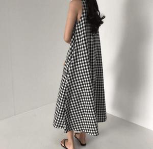 Vestido de Verano Ligero a Cuadros sin Mangas para Mujer, Talla Grande, de Algodón, de Alta Calidad, con Estampado de Lino Coreano - Product Image 4